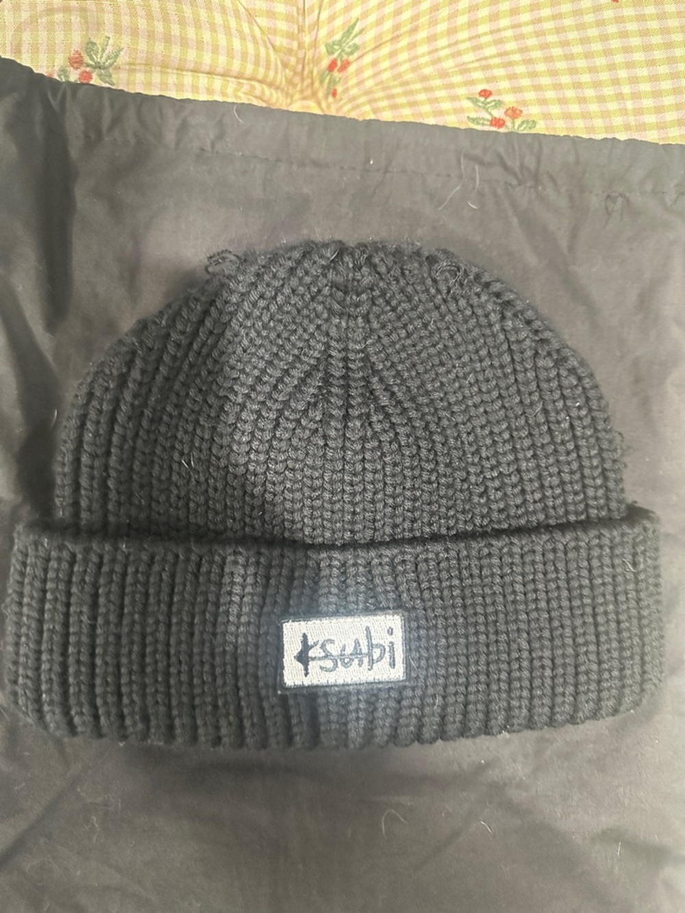 Ksubi Black Ribbed Cuffed Beanie with Logo Patch